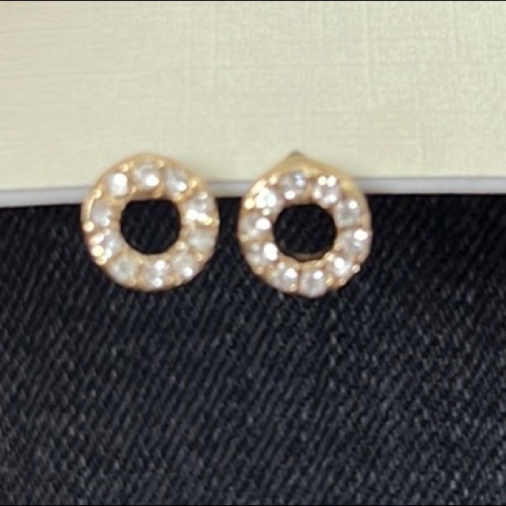 NWOT! Earrings Circles Gold Mini Diamond Studs Nordstrom Super Cute!